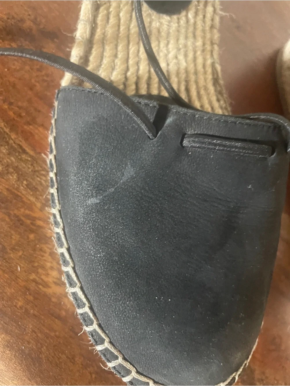 Eileen Fisher Black Leather Lace-Up Espadrille Flats Size 7